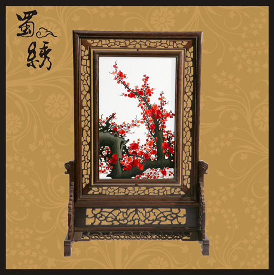 雙面蜀繡紅梅報春