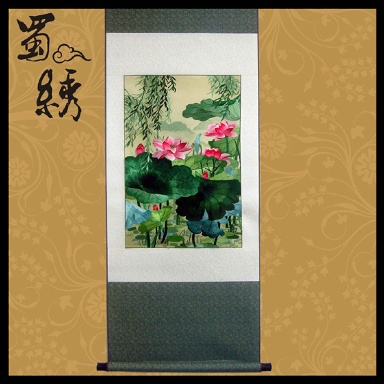 單面繡楊柳荷花