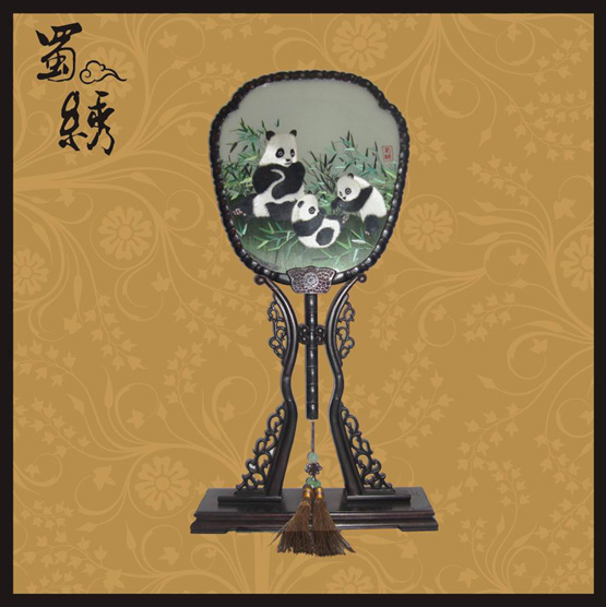 紫檀木宮扇九寨蜀繡