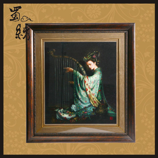 單面蜀繡豎琴(美女撫琴）