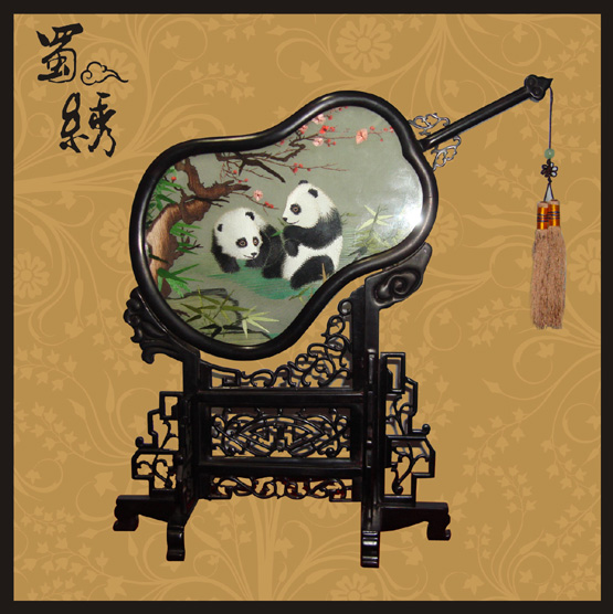 紫檀斜扇梅花熊貓