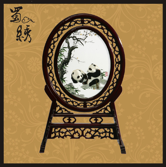 鴨蛋形梅花熊貓蜀繡
