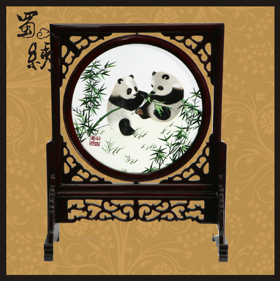 成都禮品 蜀繡草地雙熊貓